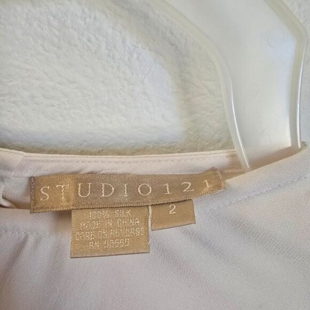 Studio 121 Cream Beige 100% Silk Longsleeve Blouse Top Sz 2 Quiet Luxury Vintage - Picture 11 of 12